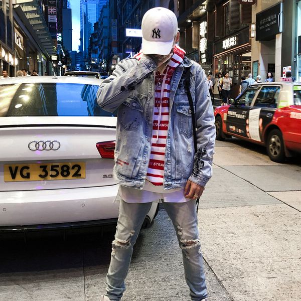 

осень стиральная материал джинсовые куртки для мужчин случайные куртки граффити аппликации хип-хоп джинсы куртка мужчины 2019, Black;brown