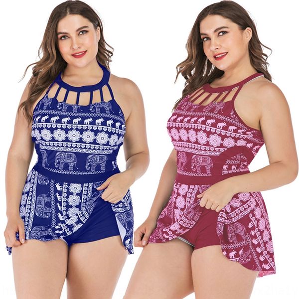 

2019 little elephant skirt split plus fat female swimsuit japanese fat woman big chest printed swimsuit, White;black