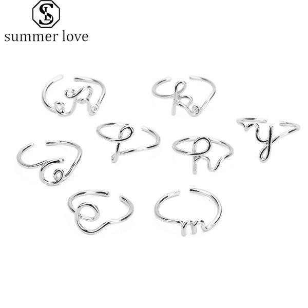 

creative 26 a-z english letter initial rings simple silver color open ring adjustable english alphabet jewelry gifts for lady girls-y