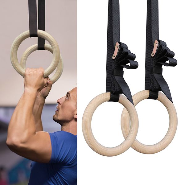 

vertvie 28/32mm professional wood gymnastic rings gym rings with adjustable long buckles straps workout home gym cross fitness