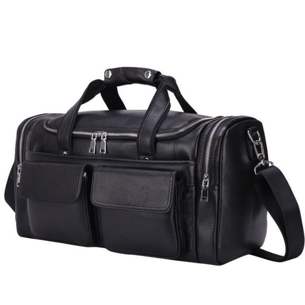 

men genuine leather travel bag euro style large capacity business traveling bags for men black lapduffle handbag