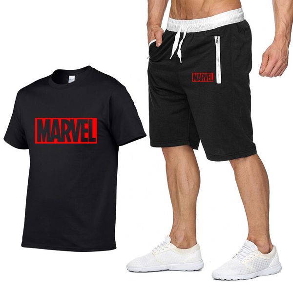 

new summer new sale men's sets t shirts+shorts two pieces sets casual tracksuit marvel brand tshirt gyms fitness sportswears set, Gray