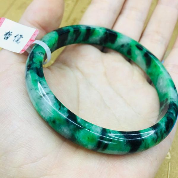 

send a certificate natural jadeite bracelets carved dark green two-color 54-61mm female princess jade bracelet jewelry gifts, Golden;silver