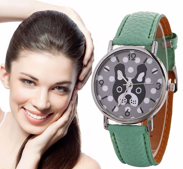 

dog watch women watches animal pattern quartz watch leather strap belt ladies women's watches children quartz wristwatches, Slivery;brown