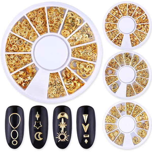 

ocean nail art studs gold charms summer sea metal alloy rivets shell starfish 3d hollow star punk animal sparkly manicure #p, Silver;gold