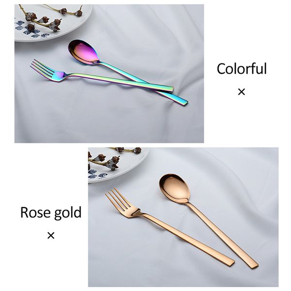 

fine stainless steel cake fruit spoons stainless steel square handle dessert fork soup spoons kitchen outdoor cutlery flatware