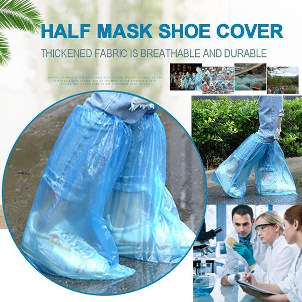 

shoe cover 20pcs disposable plastic thick outdoor waterproof carpet cleaning shoe cover men women dust-proof middle tube covers, White;pink