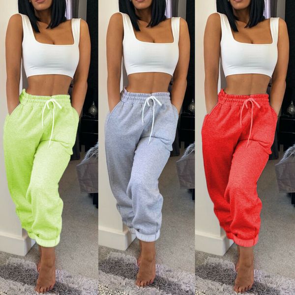 

cotton yoga pants women sport leggings running sportswear solid ladies loose casual training fitness trousers homewear, White;red