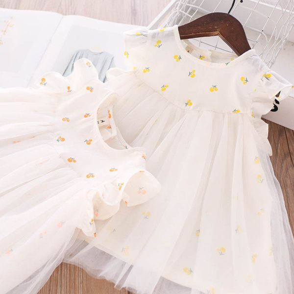 

2020 summer girls printed cherry dress children's clothing wholesale, Red;yellow