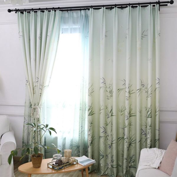 

nordic style curtains half shade small fresh finished simple living room bedroom plant chinese bamboo print 2 color optional