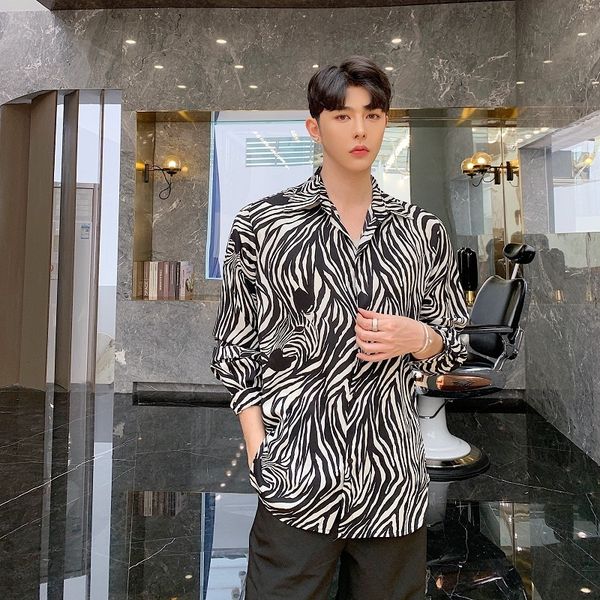 

zebra print рубашка с длинным рукавом camisa masculina party harajuku мужской панк готический одежда мода платья рубашки мужчины, White;black
