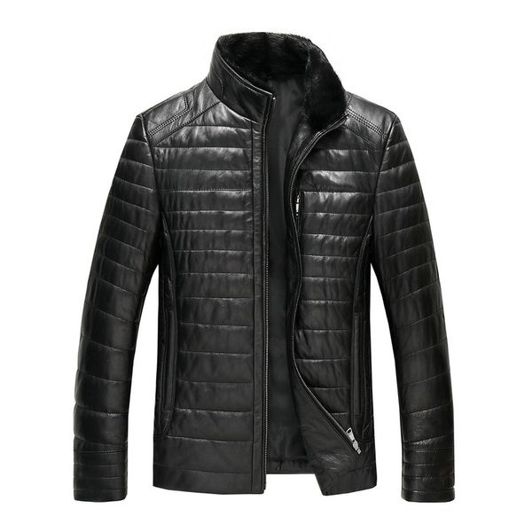 

spring new leather jacket men mink collar sheepskin coat plus size loose casual outwear thick warm pockets clothes, Black