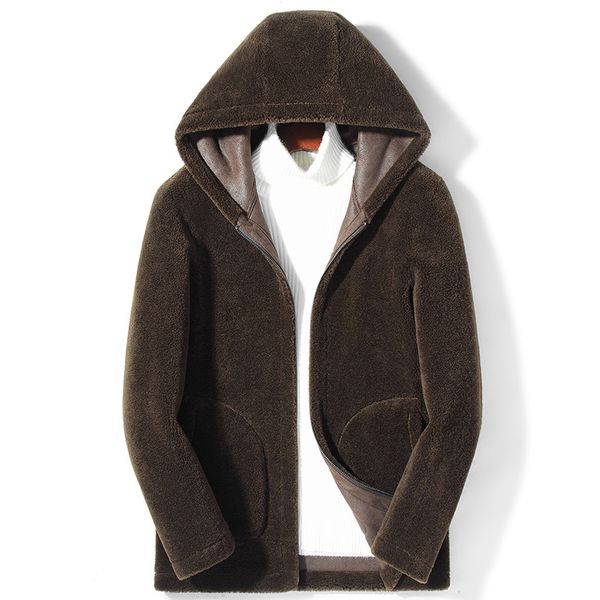 

100% wool coat cashmere both size worn men wool coat with hood, Black