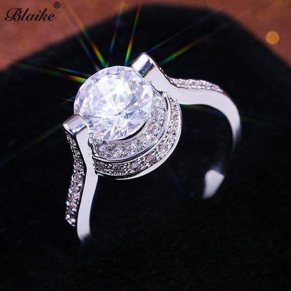 

blaike 925 sterling silver filled rings for women unique hanging zircon designer ring wedding engagement jewelry birthday gifts, Slivery;golden