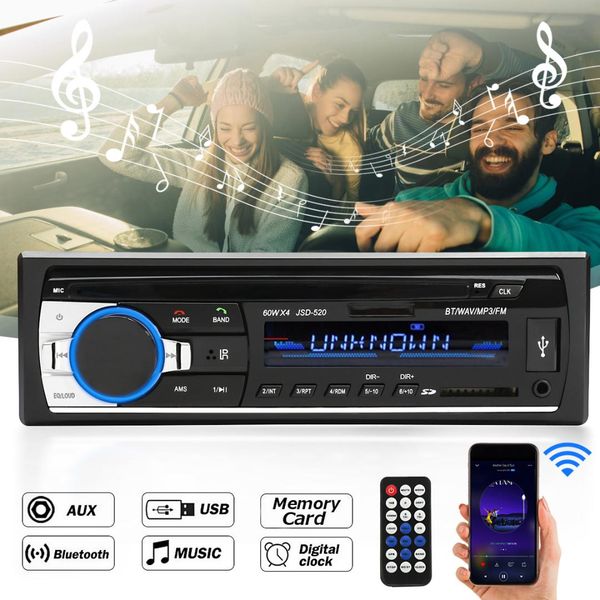 

car stereo audio bluetooth 24v in-dash aux input usb mp3 fm radio player jsd-520 bluetooth type w/remote control w/cable