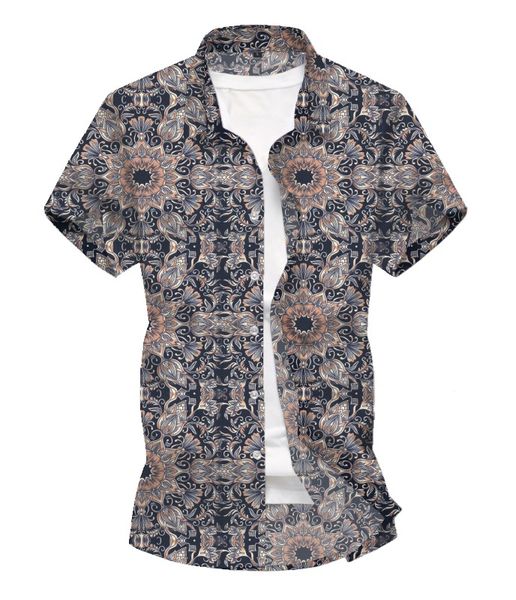 

2020 3d printed flowers retro casual spring and summer men beach shirt hawaiian short-sleeved flower shirt men, White;black