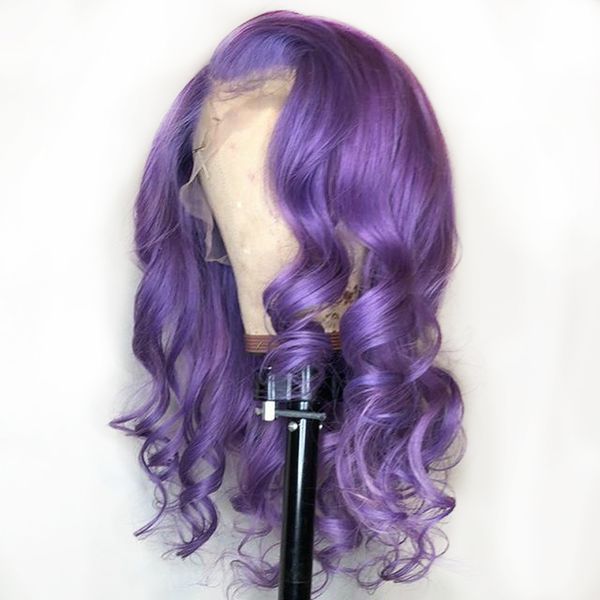 Purple Human Hair Lace Front Wig Colored Loose Wave Deep Part