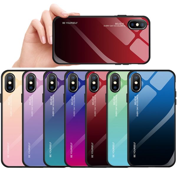 

tempered glass case for iphone xs gradient color blue ray aurora skin back cover for iphone xs max xs xr case