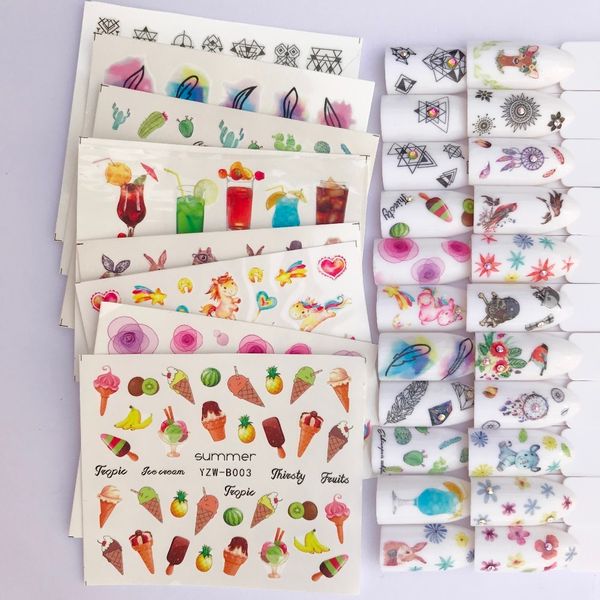

1 pc blooming nail sticker flower water decals peony cute animal deer wraps sliders for nail art decoration manicure, Black