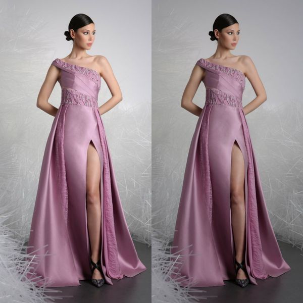 

tony ward 2019 prom dresses one-shoulder sleeveless high split lace appliques evening gowns custom made floor length special occasion dress, Black