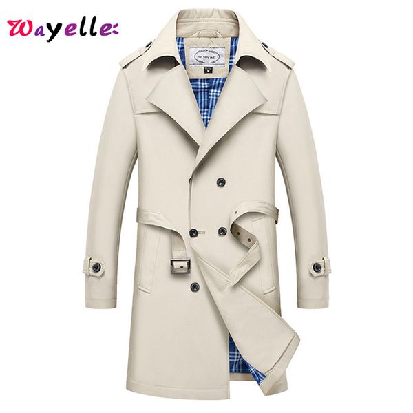 

2019 new autumn and winter male business windbreaker jacket classic long-section england-style men's overcoat jacket, Tan;black