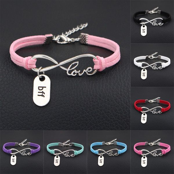 

лучший друг bff forever charms серебряные кулоны infinity love кожаные браслетыдевочка унисекс подарок ювелирных изделий различные цвета на, Golden;silver