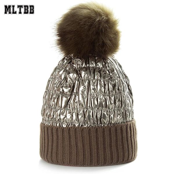 

mltbb зимы женские толстые beanie hat моды глянцевая ветрозащитный дизайн pompom hat теплый вязаный skullies шапочки женский, Blue;gray