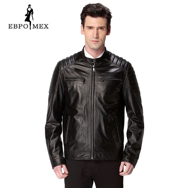 

new leather jacket,genuine leather,mandarin collar,sheepskin,thin,man coat,leather jacket men,spring autumn men leather coat, Black