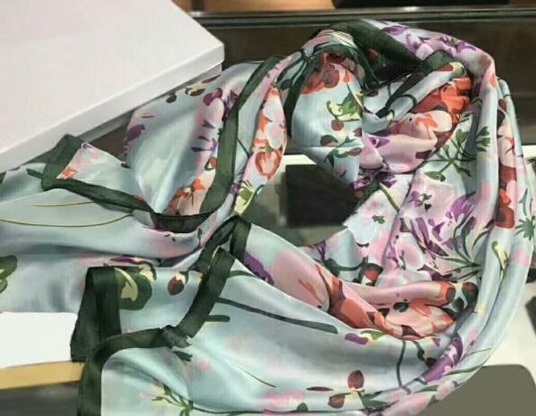 

2019 fashion autumn and winter brand silk scarves timeless classic, super long shawl fashion women's soft silk scarves, Blue;gray