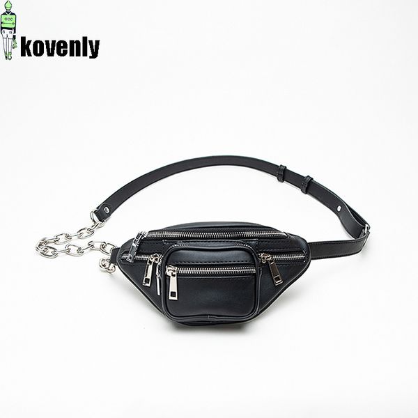 

women chest bag mini zipper shoulder bags street style waist bag fashion casual zipper pouch black travel chain belt b175