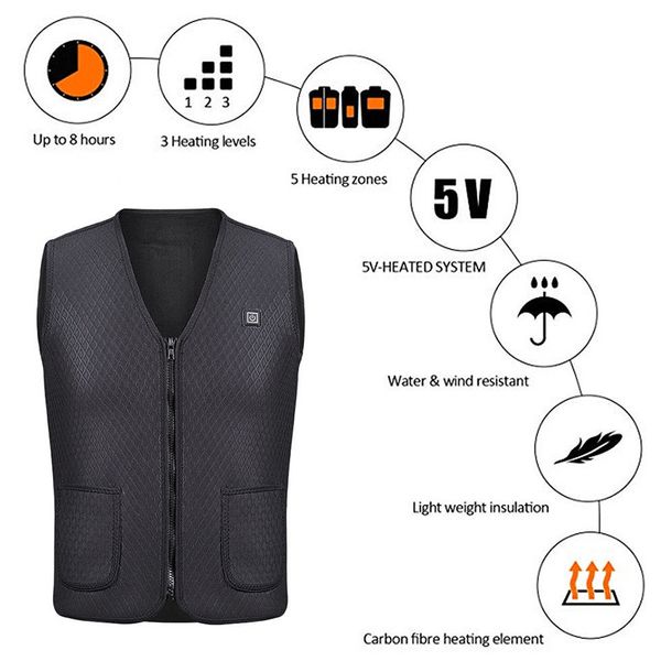 

usb heated outdoor vest riding skiing fishing charging warm electric clothes sec88, Gray;blue