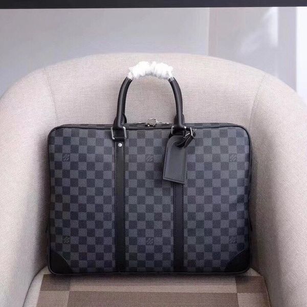 

classic men's handbag 7a high-end custom quality handbag business casual style silver metal accessories