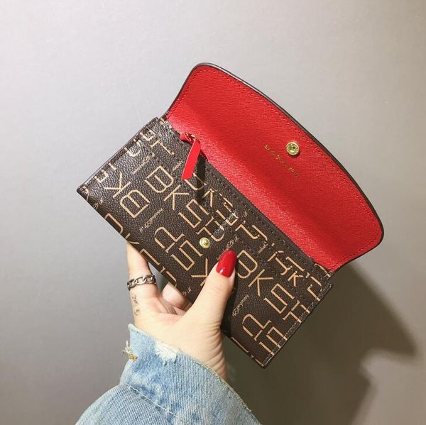 

2018 бесплатная доставка оптовая леди многоцветный портмоне кожаный длинный кошелек цветной держатель карты оригинальная коробка женщины кла, Red;black