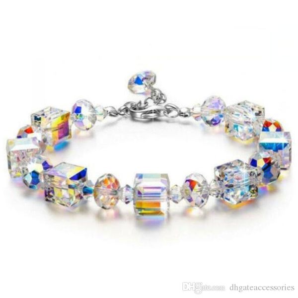 

fashion square austrian crystal women's bracelet luxury wedding jewelry charm bracelet ladies friend hand jewelry, Golden;silver