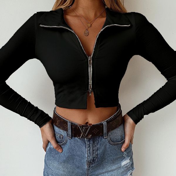 

сексуальные дамы дизайнерские куртки короткий живот растениеводство топ мода женская верхняя одежда тонкий лацкан шеи молния пальто женская, Black;brown