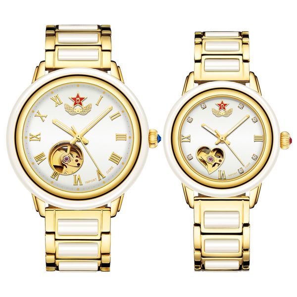

new luxury women watch automatic mechanical men watches white jade couple wristwatch natural authentic 100% business male clock, Slivery;brown
