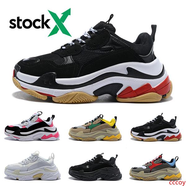 

stock x men designer paris 17fw triple s sneakers for men women green yellow white casual dad shoes tennis luxury increasing sneakers
