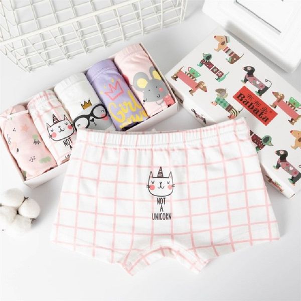 

5 pcs/lot cartoon plaid girls boxer breathable cotton kids underwear for baby teenager panties children's clothing, Camo