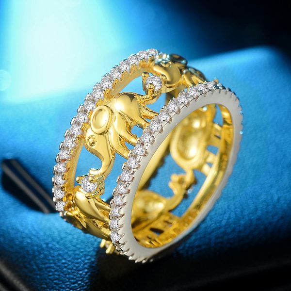 

creative antique rose gold color 3d elephant rings for women men vintage hollow animal zircon rings jewelry dropship anillos, Golden;silver
