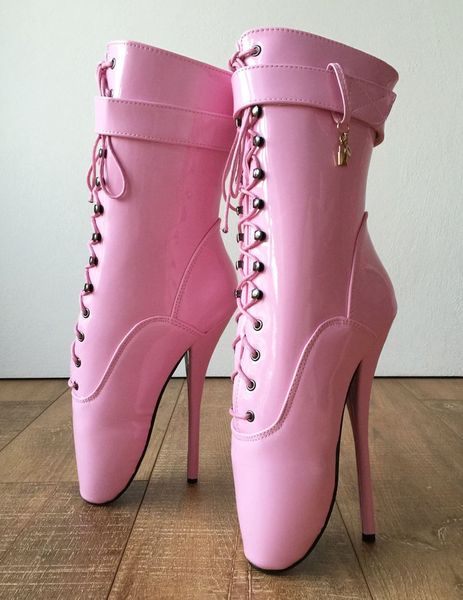 

fashion ankle boots women lace up ballet stilettos heels 18cm women high heels pink shoes woman locking ankle ballet shoes257i, Black