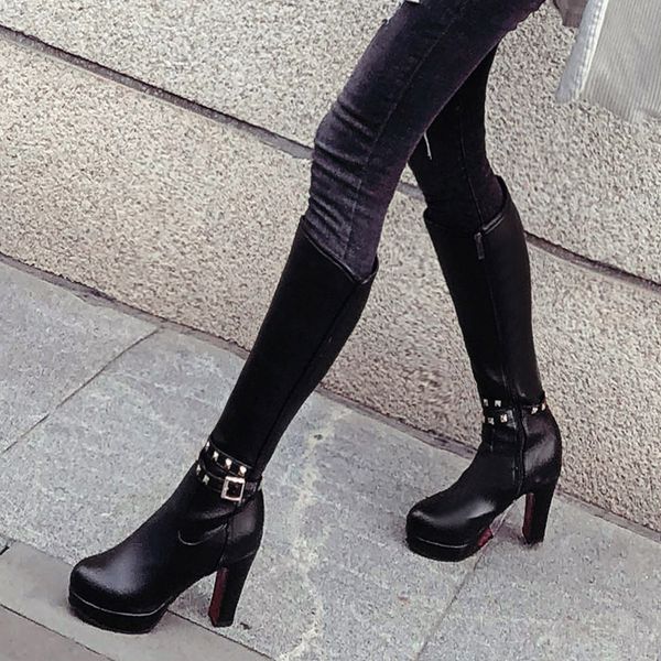 

sarairis 2020 winter knee high boots woman shoes large size 43 party boots female high heels shoes women, Black