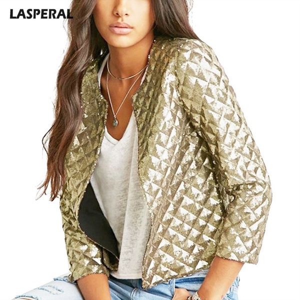 

fashion women gold sequins jackets street wear cardigan jacket three quater sleeve fashion new autumn female coats, Black;brown