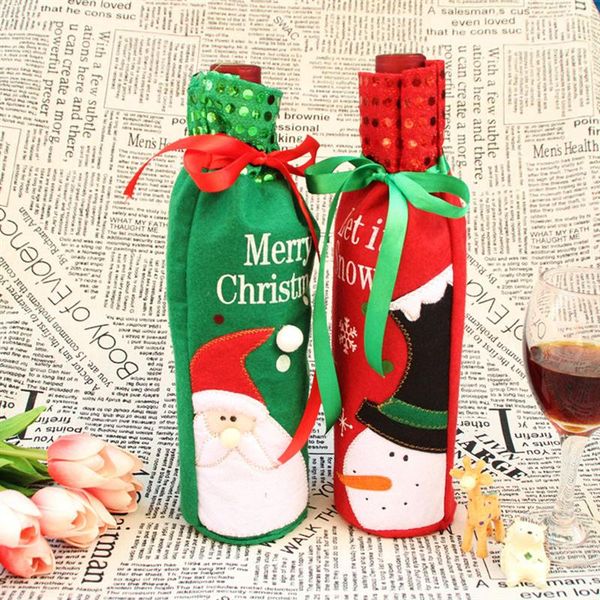 

1pc christmas bottle cover bag santa claus snowman elk wine bottle decoration bag dinner party table decor xmas gift