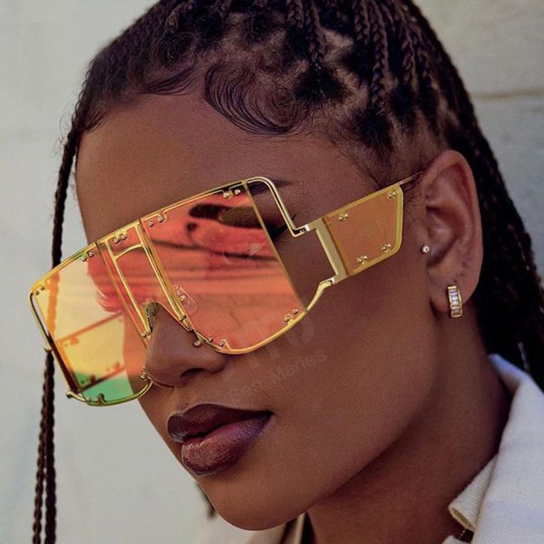 

fashion square sunglasses women new oversized mirror men shades glasses luxury metal rivet trend unique female eyewear, White;black