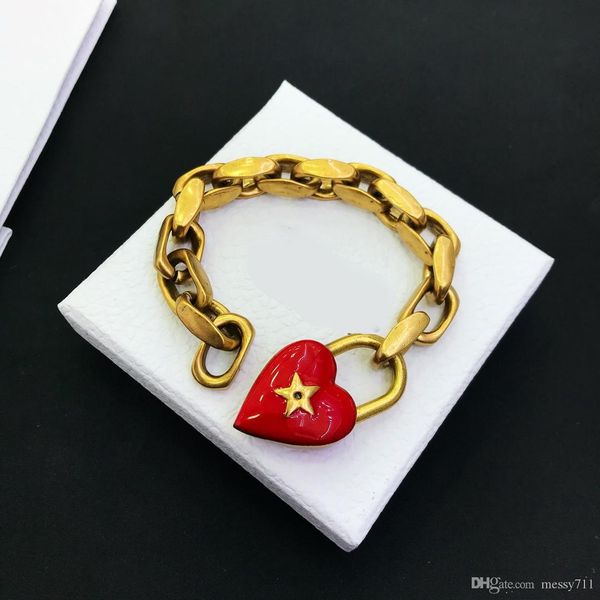 

fashion model bracelet goldne color hollow bracelet big red heart bracelet, Black