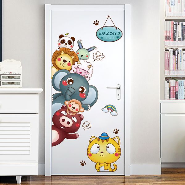 

shijuehezi] cartoon animal wall stickers diy door sticker for kids rooms kindergarten baby bedroom decoration children gift