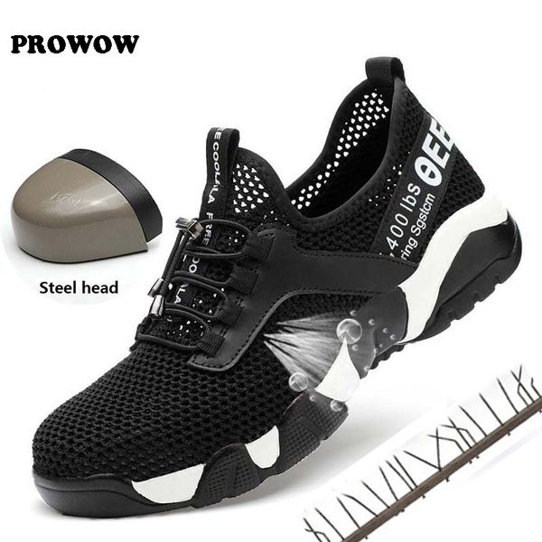 

women men steel toe work safety shoes lightweight breathable reflective casual sneaker prevent piercing protective boots mx190819, Black