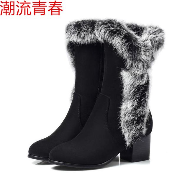 

quality new women snow boots ladies winter warm heels women zipper rubber sole outside woman new keep warm boots, Black