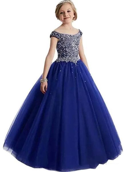 

scoop neck tulle ball gown girl pageant dresses stones beaded floor length birthday party girls' dresses with lace up back b, White;red