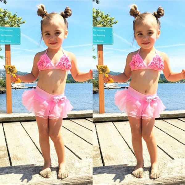 

2017 новое лето дети девушки купальник детей цветка swimmable lace tankini бикини set костюм купальники pink, White